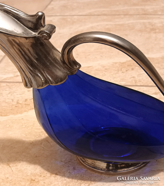 Duck-shaped decanter with blue glass insert