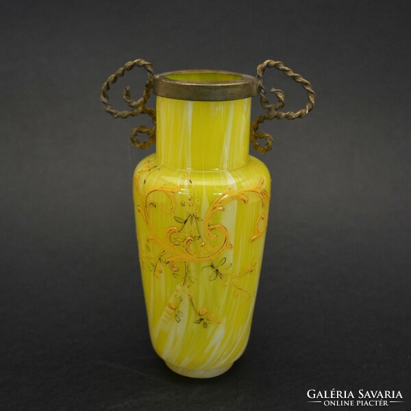 Bohemian yellow glass commemorative vase
