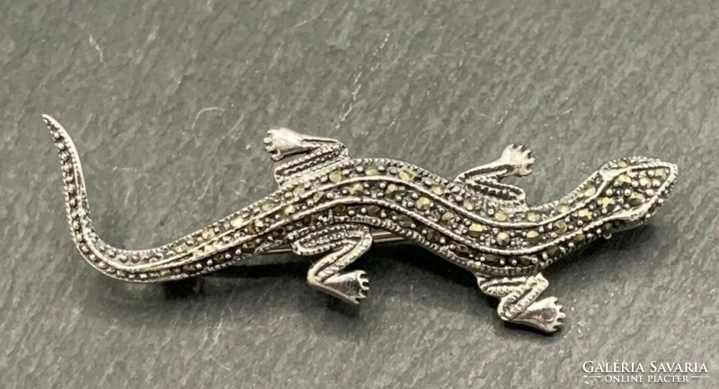Hatalmas gekko  ezüst bross markazittal, ezüst /925/ --új
