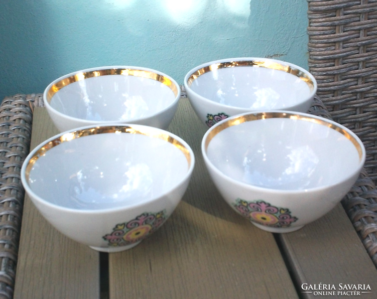 Vintage porcelain bowls from the USSR with 4 floral and gold stripes together