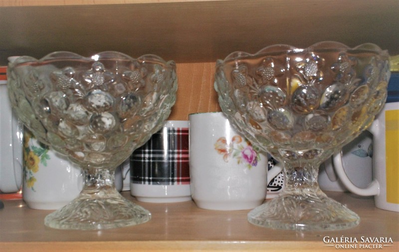 Bohemia glass serving goblet with strawberry, strawberry pattern, together with 2 pcs