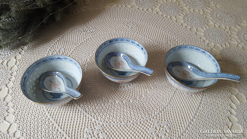 Traditional Chinese rice grain porcelain set 3 sets