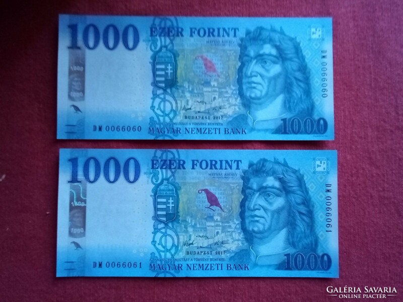 Unc 1000 ft paper money duo unfolded banknote in beautiful condition 2017 special serial number