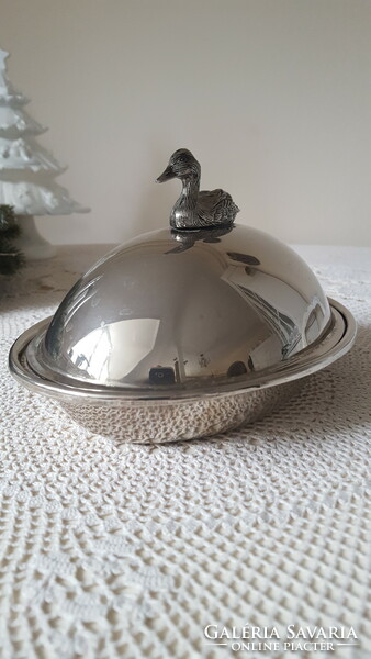 French silver-plated oval foie gras serving bowl with lid