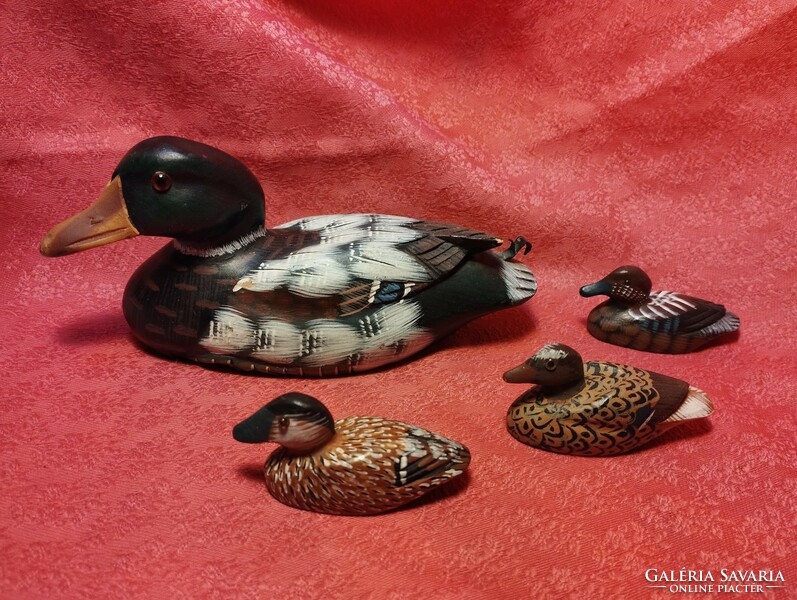 Wild duck family made of wood