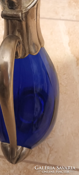 Kék üveg betétes kacsa formájú karafa kiöntő kancsó