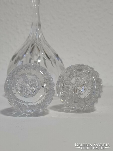 Vintage csiszolt kristály/ólomkristály ünnepi dekoráció: csengő és gyertyatartók