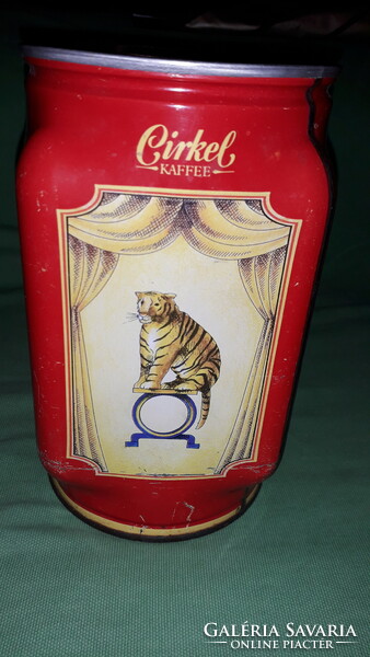 Régi - CIRKEL KAFFEE fém lemez cirkuszos játékos festéssel díszdoboz nyitott 17x10 cm képek szerint
