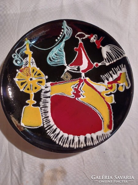 Large applied art glazed ceramic wall plate - marked