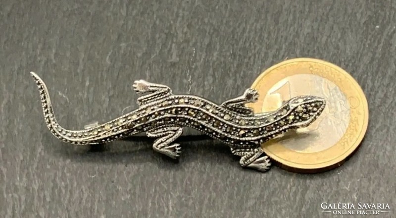 Huge gecko silver brooch with marcasite, silver /925/ --new