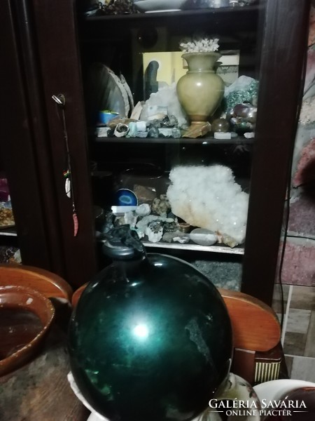 Antik ritka zöld üveg 22 cm