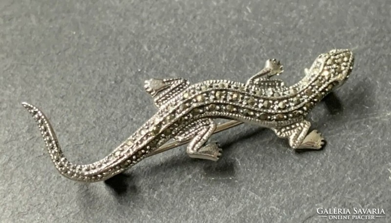 Hatalmas gekko  ezüst bross markazittal, ezüst /925/ --új
