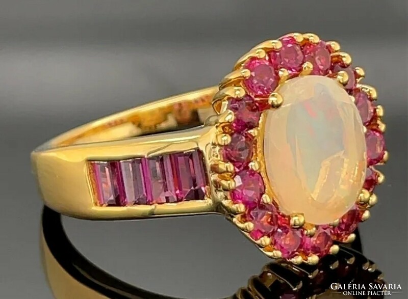 Mesés rodolit és etióp opál drágaköves gyűrű, 59 méret   925 ezüst  új