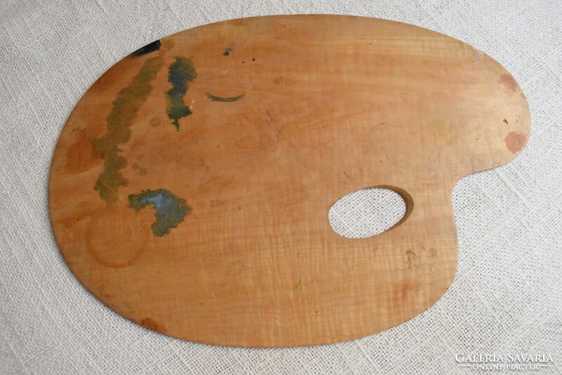 Festő paletta régi fa jelzett , használt 35,5 x 24 cm