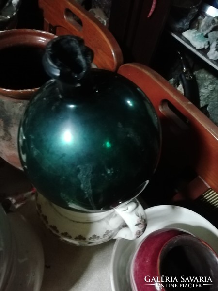 Antik ritka zöld üveg 22 cm
