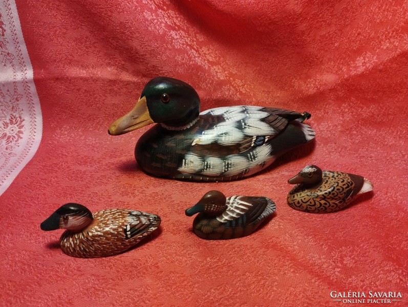 Wild duck family made of wood