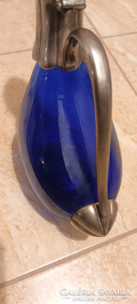 Kék üveg betétes kacsa formájú karafa kiöntő kancsó