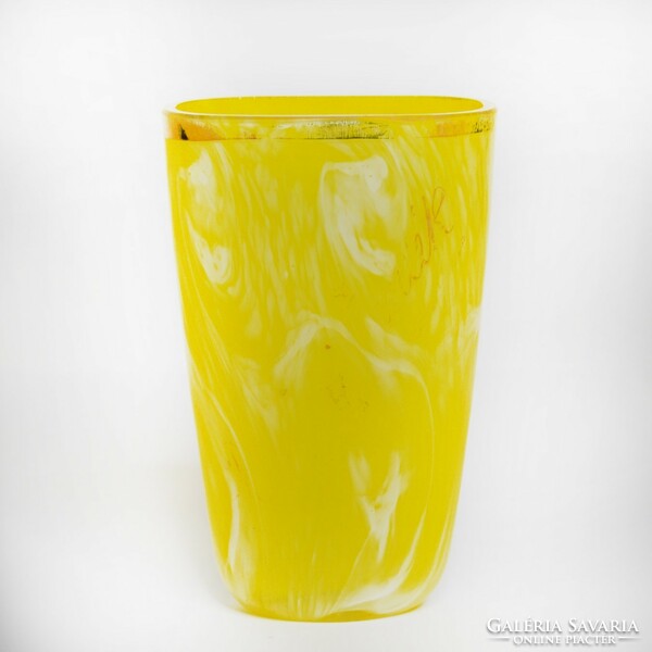 Bohemia yellow and white commemorative vase