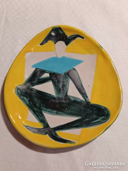 Györgyei Zsuzsa-retro glazed ceramic clown wall plate