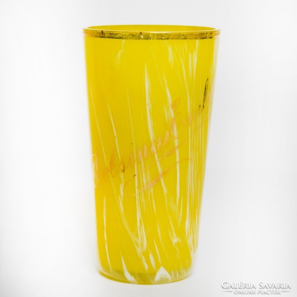Bohemian yellow-white commemorative cup - souvenir from Dobsina