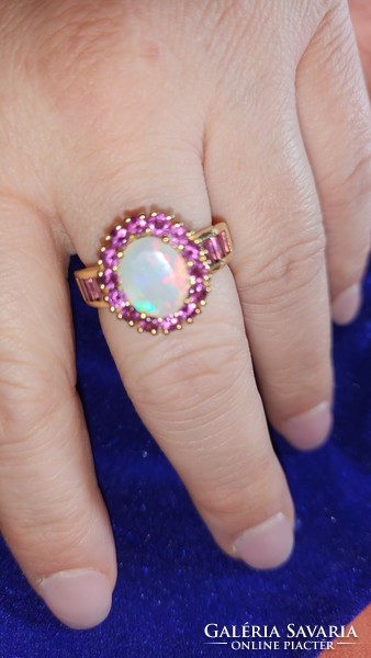 Fabulous Rhodolite and Ethiopian Opal Gemstone Ring, Size 59 925 Sterling Silver New