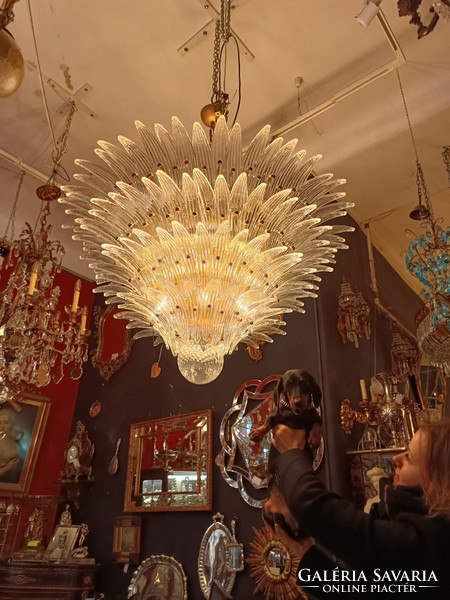 Palm chandelier (metal frame, Murano glass leaves)