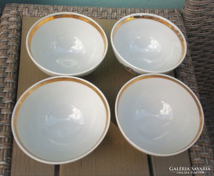 Vintage porcelain bowls from the USSR with 4 floral and gold stripes together