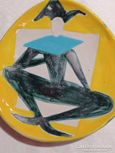 Györgyei Zsuzsa-retro glazed ceramic clown wall plate