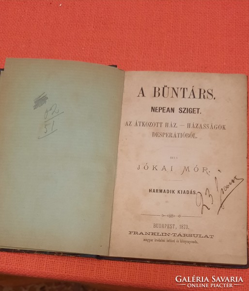 Jókai Mór : A büntárs. Nepan sziget 1873-as            kiadása