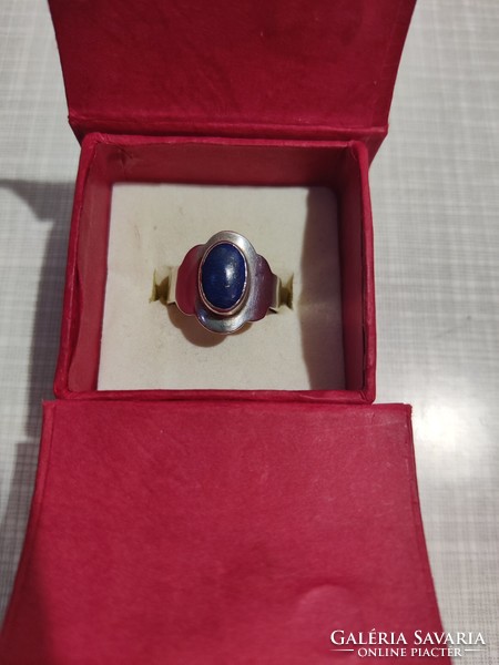 Lemezes foglalatú lapis lazuli köves ezüst gyűrű