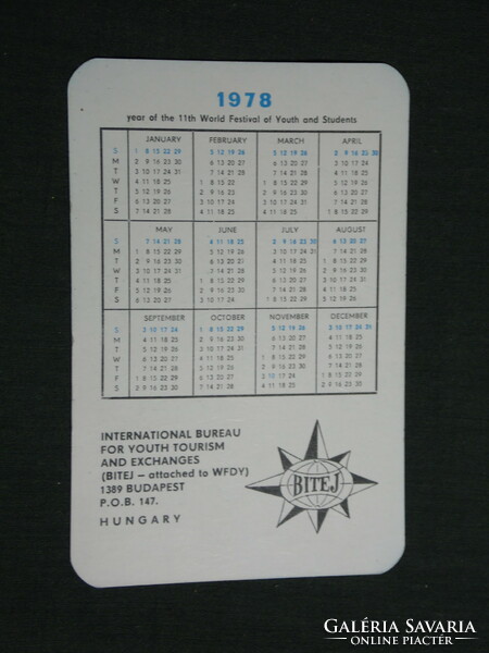 Card calendar, United World Youth Federation for Peace, Budapest, graphic artist, 1978, (4)