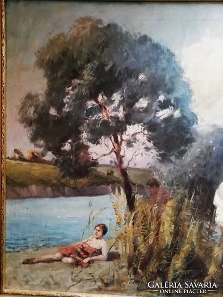 Gyula Németh Hertian: bathers oil, canvas painting, 80 x 60 cm