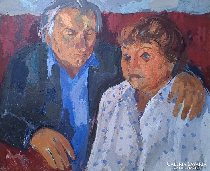 Kornél Zámbó (1938-): couple on the way home (oil painting with frame).
