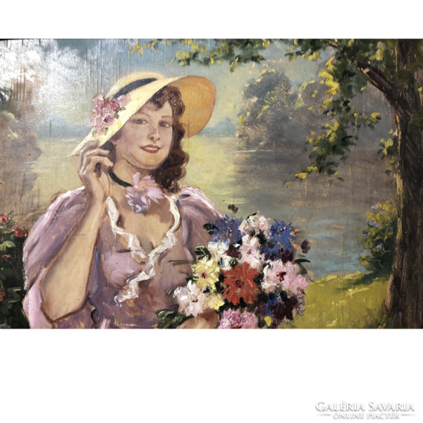 Illencz lipót: lady with a bouquet of summer flowers f00055