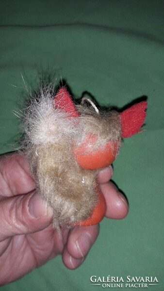 Old handmade hanging fox vuk wooden figure with textile fur appliqué 5cm according to the pictures