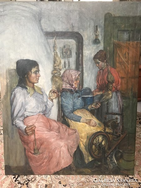 Károly Kováts: oil at the stove, canvas