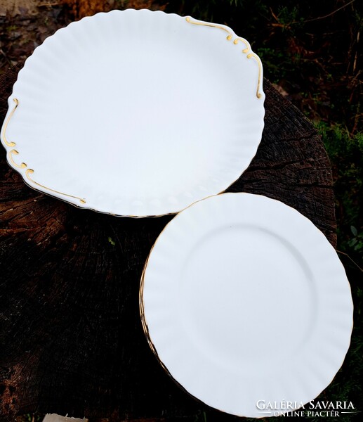 Elegant white and gold royal albert val' dor cookie cutter and 6 small plates