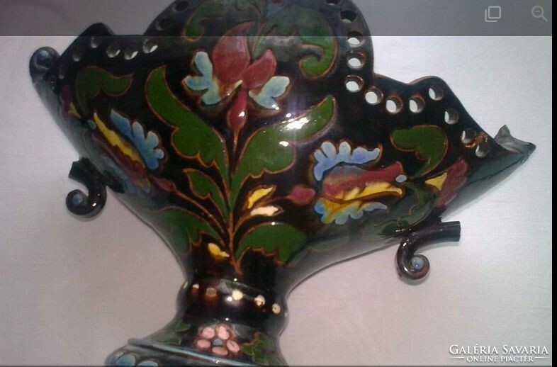 Folk ceramic artist Kálmán Bozsik Id. antique rare ceramic bowl centerpiece