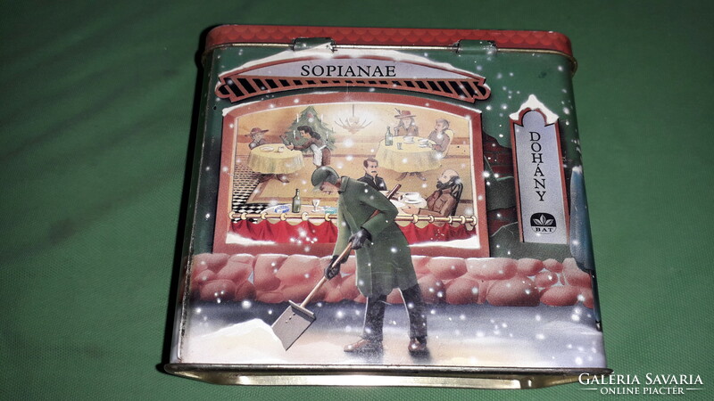 Retro 1990-es évek karácsonyi fém lemez BAT PÉCS SOPHIANAE DÍSZDOBOZ  8X12X10cm a képek szerint