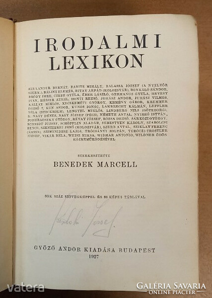 BENEDEK MARCEL  szerk.: IRODALMI LEXIKON 1927 GYŐZŐ ANDOR KIADÁSA BUDAPEST