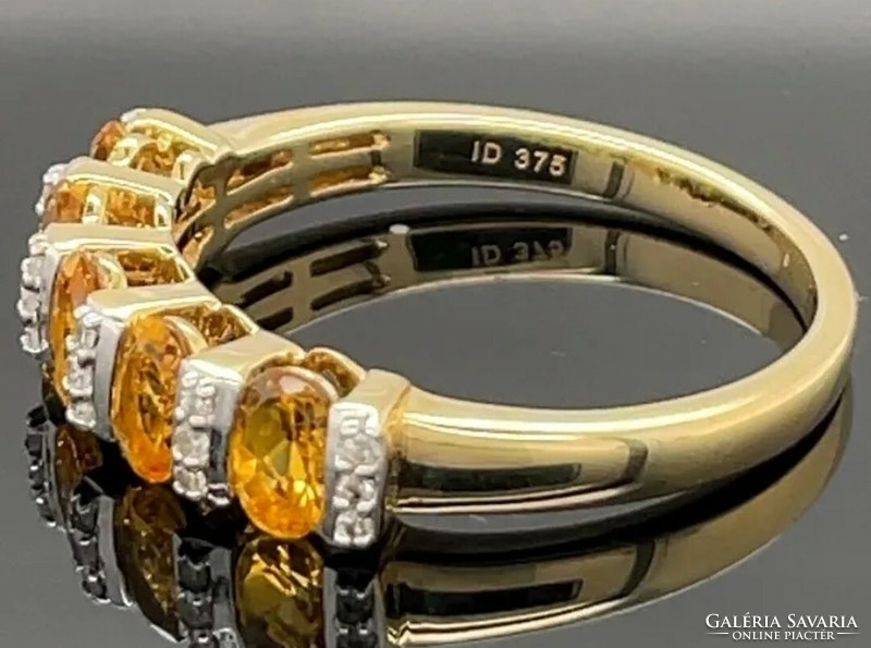 9 carat gold ring with gold beryl and diamond gemstones new