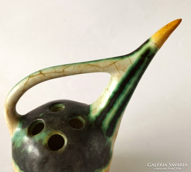 Retro craftsman ceramic stylized bird ikebana, flower arrangement