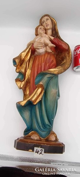 Virgin Mary with baby Jesus painted wooden statue