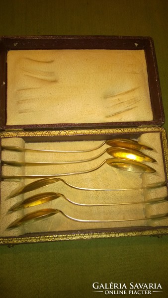 Antik-Ezüst aranyozott teáskanál készlet dobozában  106 g m 15 cm-Ajándékba is !