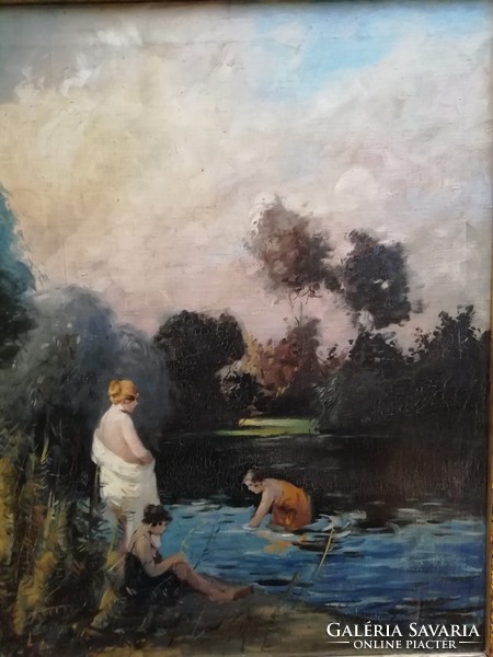 Gyula Németh Hertian: bathers oil, canvas painting, 80 x 60 cm