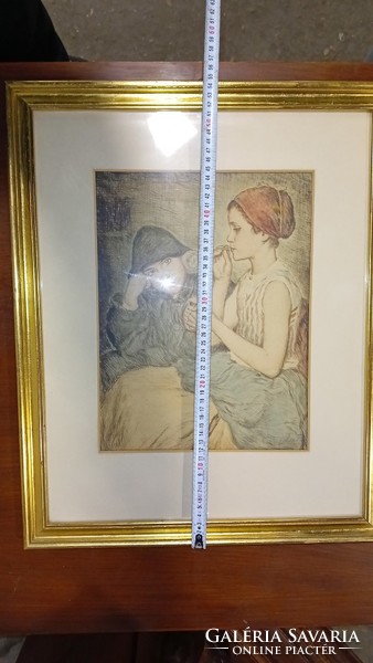 Oszkár Glatz (prihoda) colored etching, in a nice frame