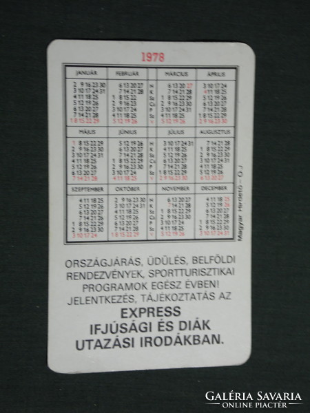 Kártyanaptár, Express utazási iroda, grafikai rajzos, reklám figura  , 1978,   (4)