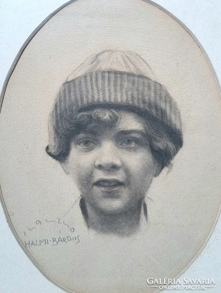 Portrait of a boy, 1920 (pencil drawing) with Halmi-Bardos mark