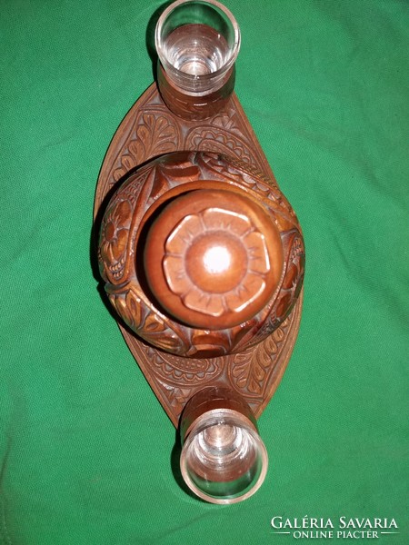 Beautiful old industrial artist / folk artist brandy carved wood and glass table set ornament as shown in the pictures