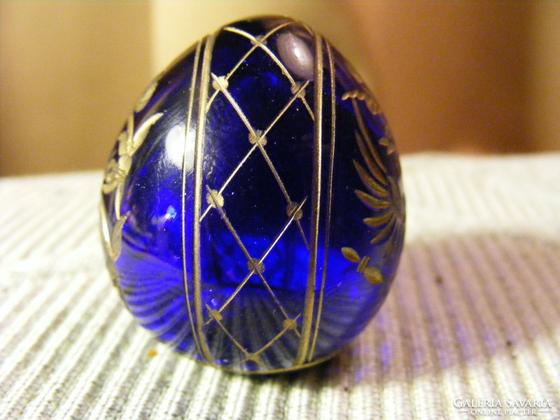 Modern Russian Fabergé blue crystal egg / i. Czar Nicholas monogram and Russian imperial coat of arms